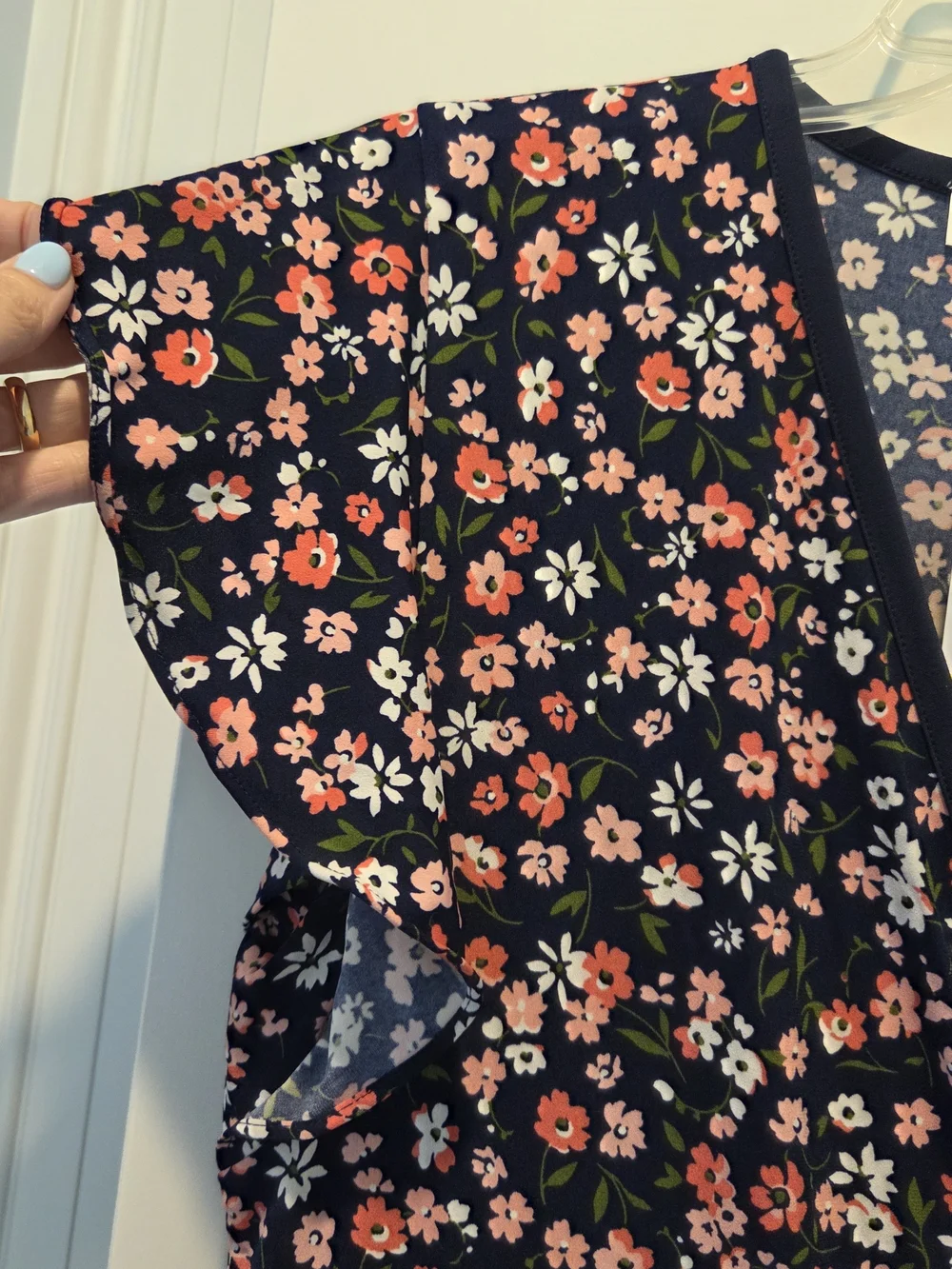 Michael Kors Navy Floral Wrap Dress with Pink and White Blossoms